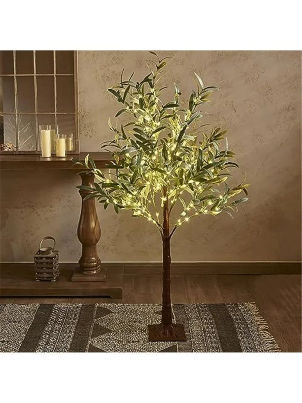 4Ft Lighted Artificial Olive Tree 160 LED Warm White Lights Indoor Outdoor Decor